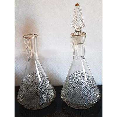 Pair Of Decanter Bottles Decanters In Bohemian Cut Crystal End XIX S