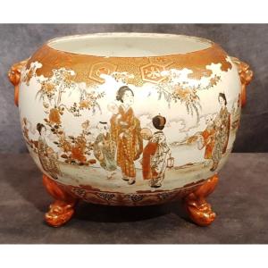 Japanese Cachepot Satsuma Old Earthenware Early XX S