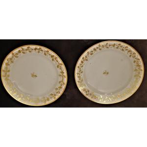 Pair Of Old Porcelain Plates Painted Gold Decor