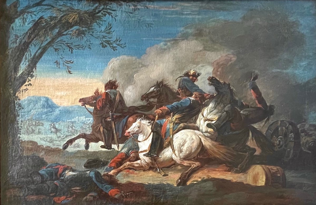 Italian School, 17th Century. Cavalry Battle Scene. -photo-2