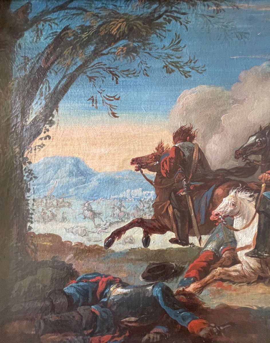 Italian School, 17th Century. Cavalry Battle Scene. -photo-4