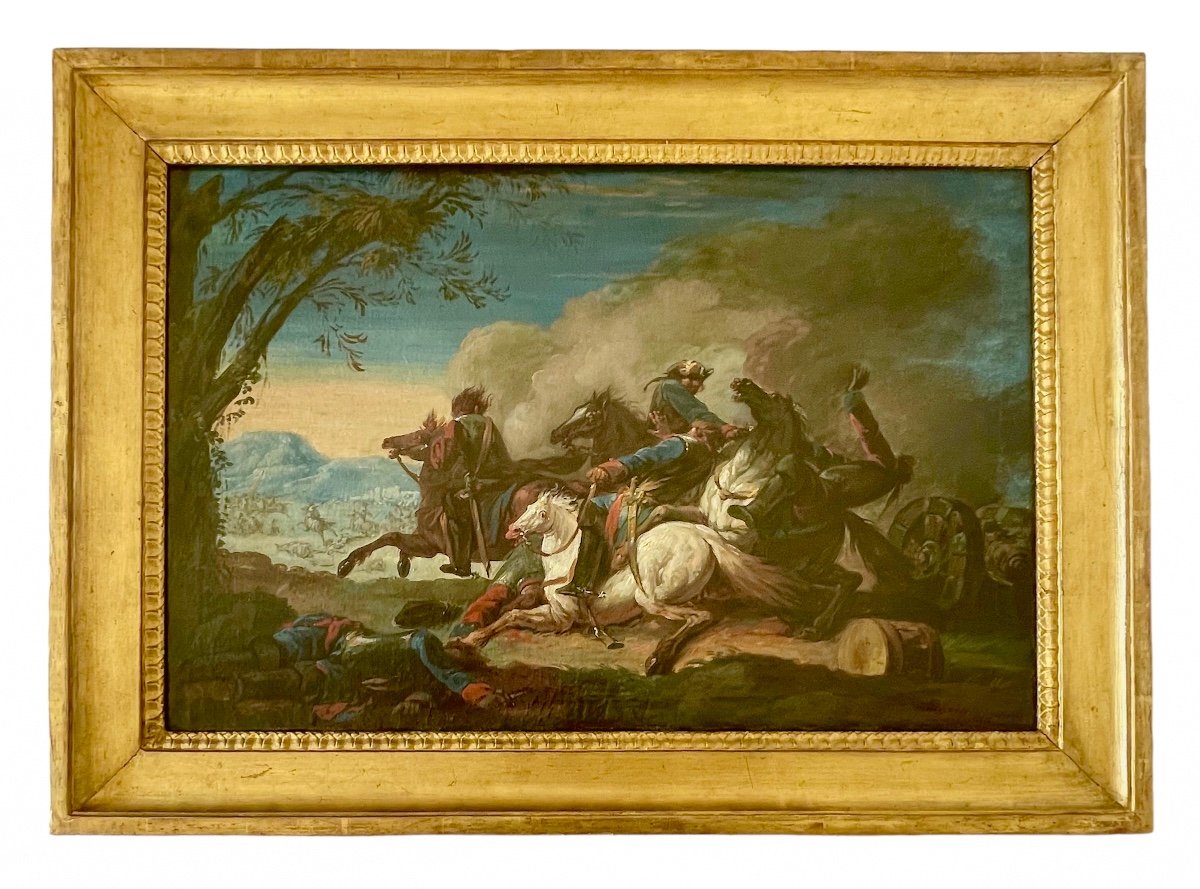 Italian School, 17th Century. Cavalry Battle Scene. 