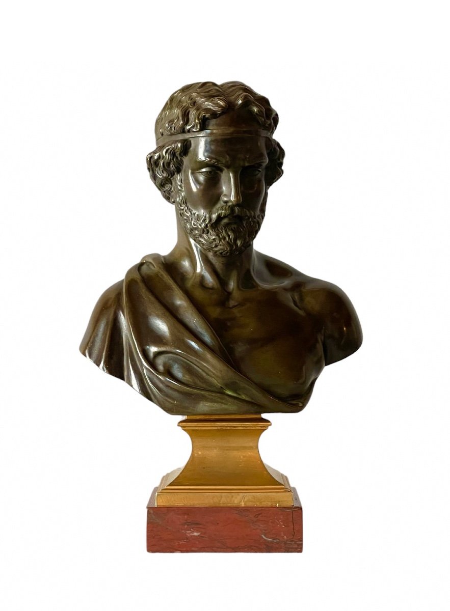 Charles Lemoine (1839 - ?). Buste En Bronze Patiné Représentant Aristide. Vers 1870. 