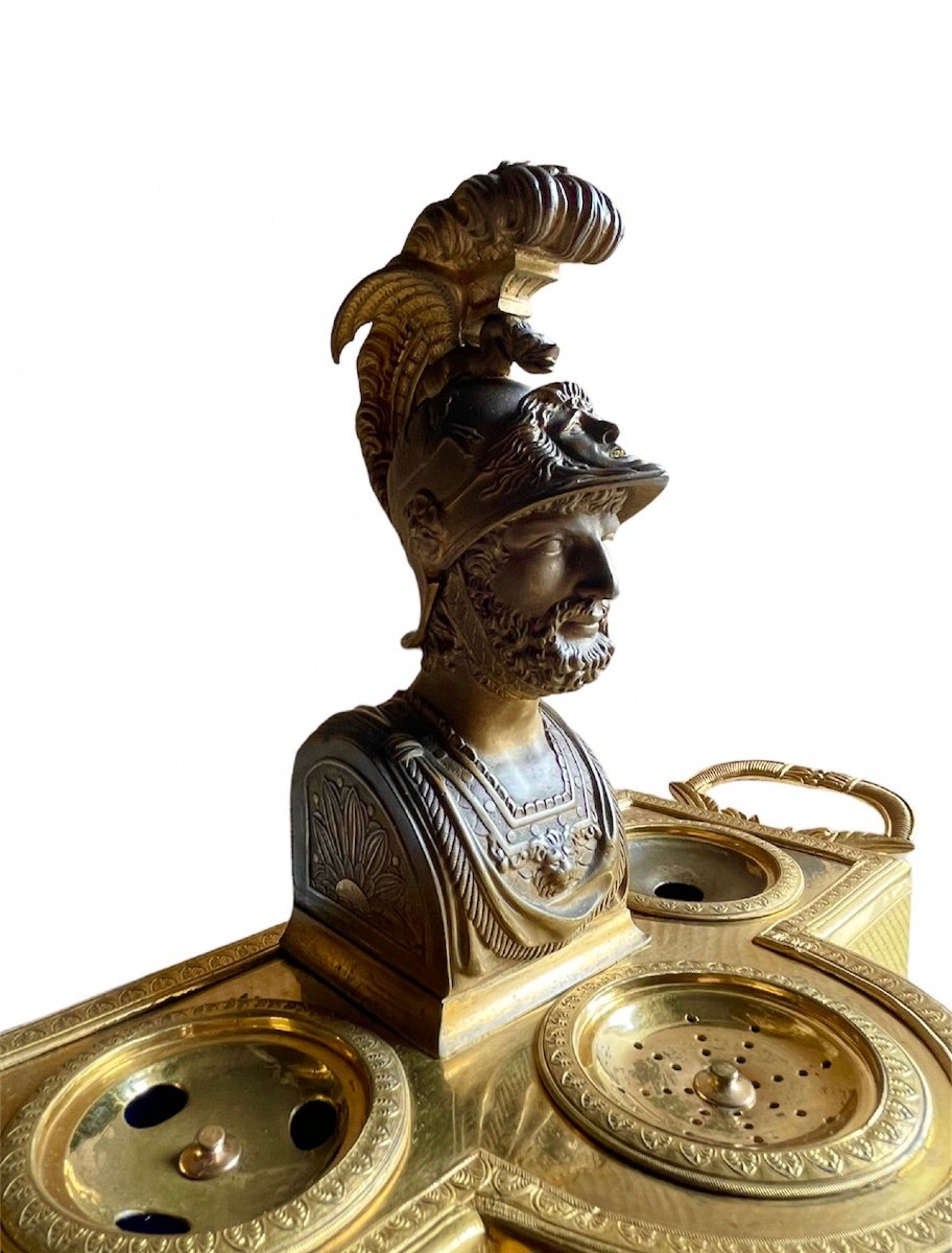 Encrier D’époque Charles X En Bronze Doré Et Bronze Patiné. Vers 1820. -photo-4