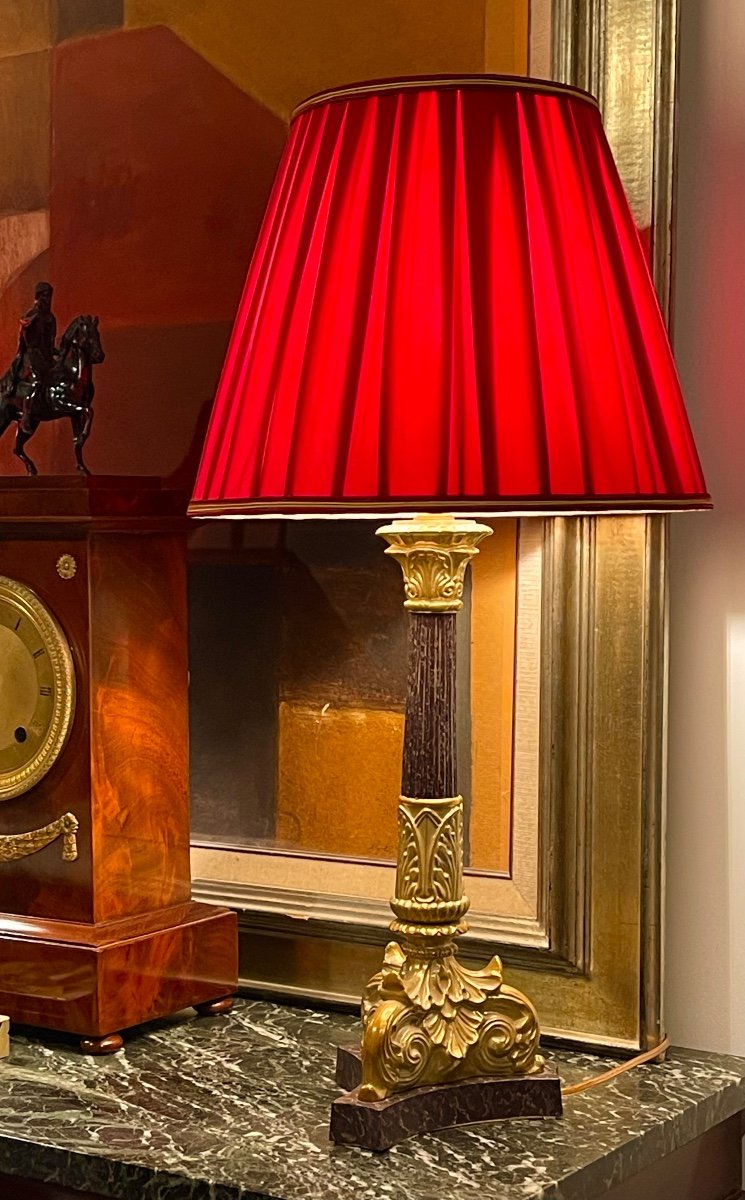 A Pair Of Empire Style Gilt And Partially Lacquered Metal Lamps. 2nd Half Of The 20th Century.-photo-4