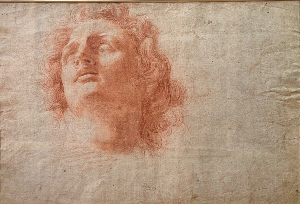 Ecole Italienne Du XVIIe Siècle. étude D’une Tête D’homme. Sanguine Sur Papier. -photo-2