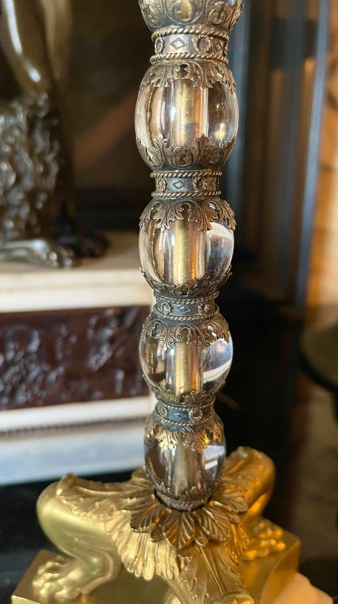 Flambeau D’époque Restauration En Bronze Doré Et Cristal. Vers 1840. -photo-4