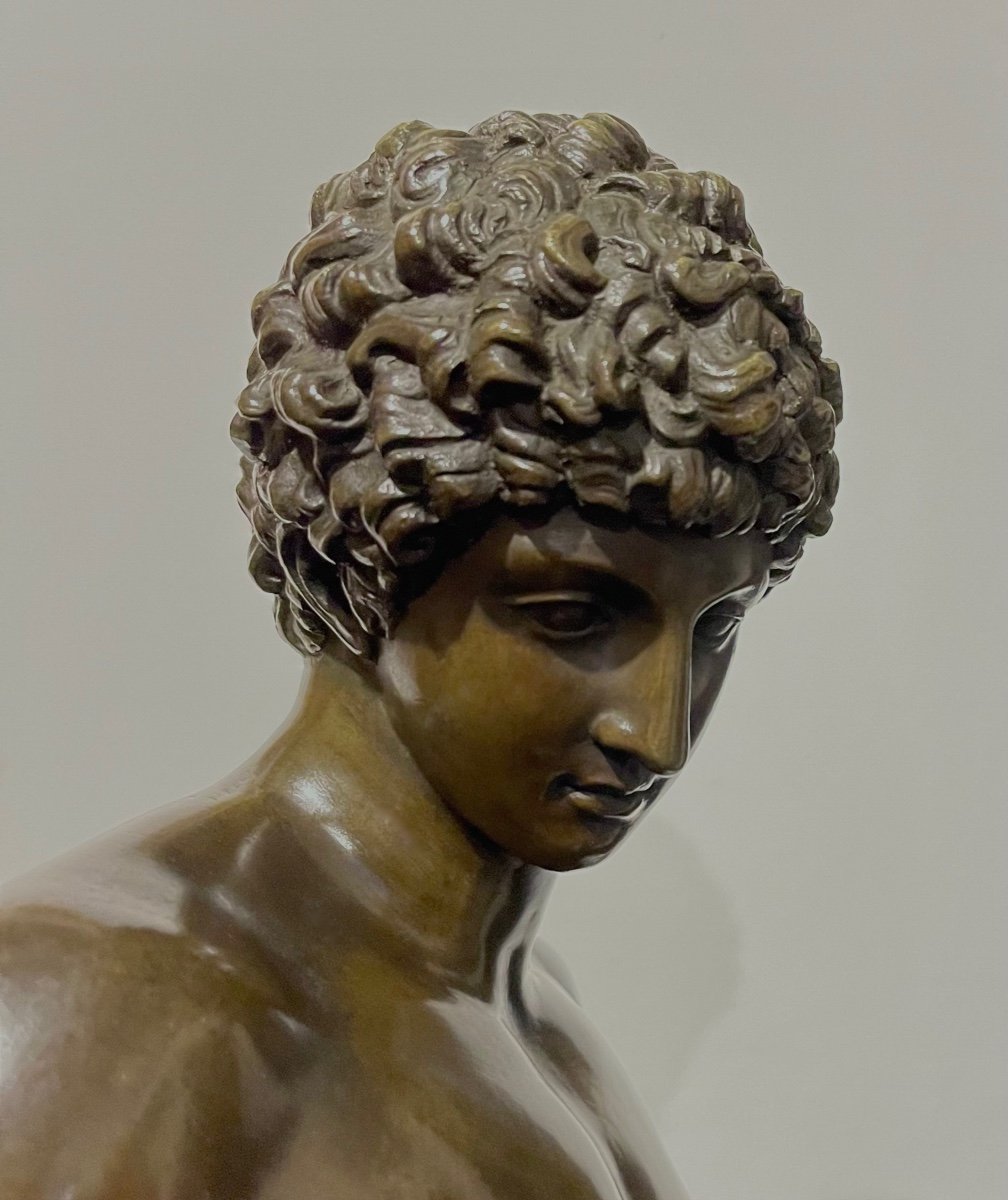 A Large Patinated-bronze Sculpture Of The Capitoline Antinous. First Half Of The 19th Century -photo-3