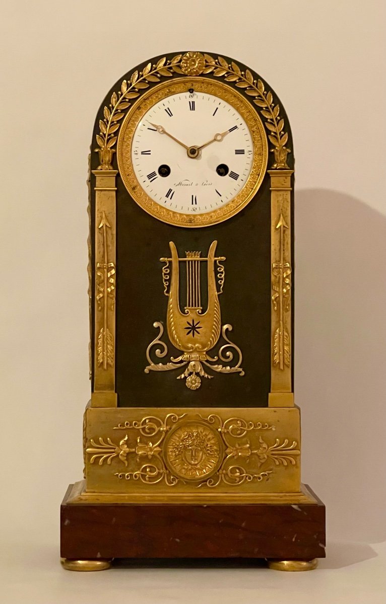 An Empire Gilt And Patinated Bronze Mantle Clock. Mesnil In Paris. -photo-2