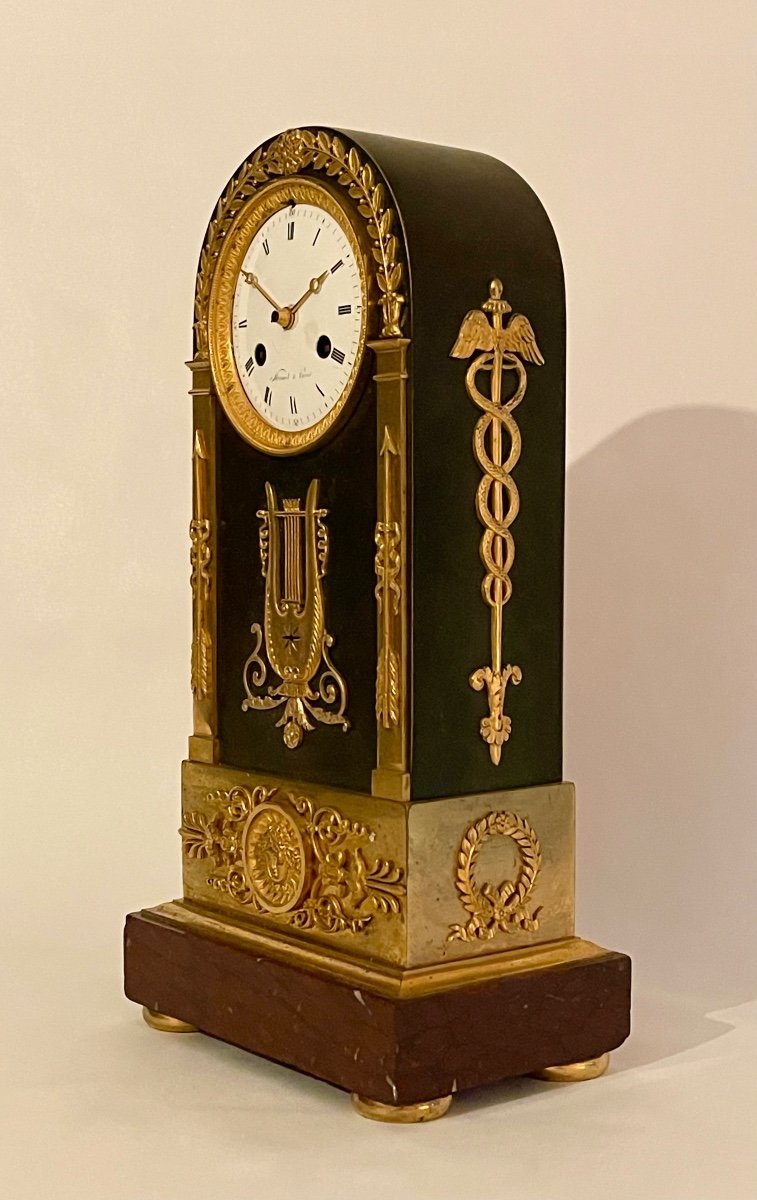 An Empire Gilt And Patinated Bronze Mantle Clock. Mesnil In Paris. -photo-4