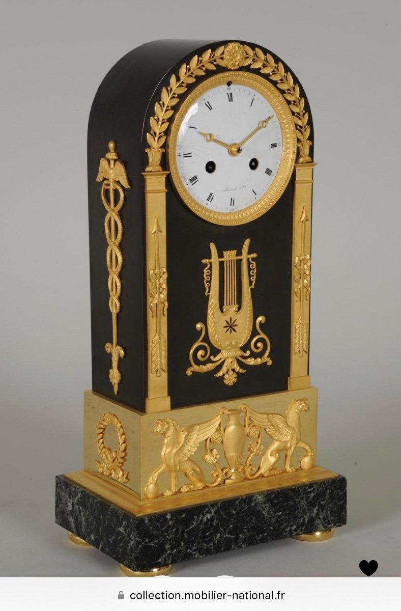 An Empire Gilt And Patinated Bronze Mantle Clock. Mesnil In Paris. -photo-3