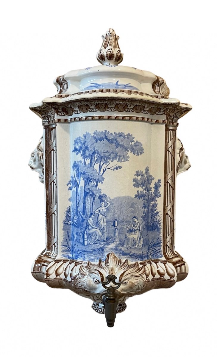 Fountain With Cover In Earthenware (bordeaux, Vieillard). Second Half Of The 19th Century. -photo-2