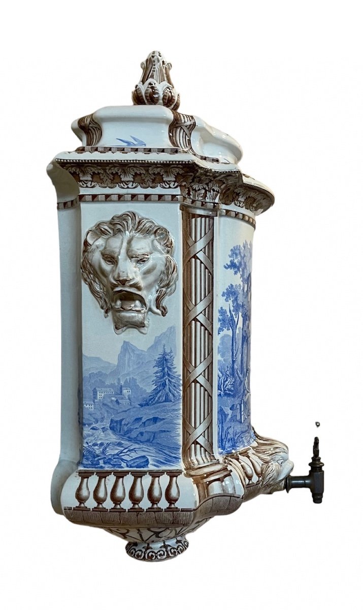 Fountain With Cover In Earthenware (bordeaux, Vieillard). Second Half Of The 19th Century. -photo-3