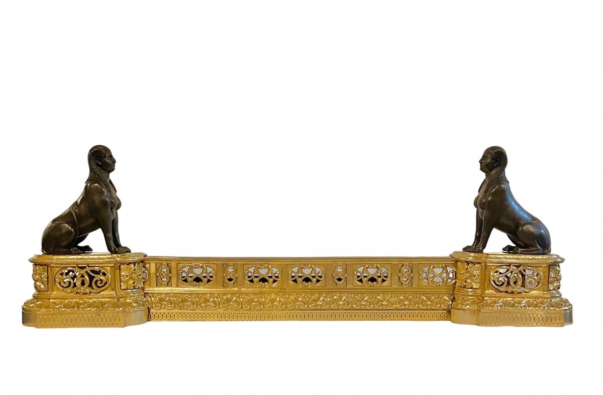 A Pair Of Louis XVI Style Andirons With Bar In Gilt And Patinated Bronze. Circa 1850. -photo-2