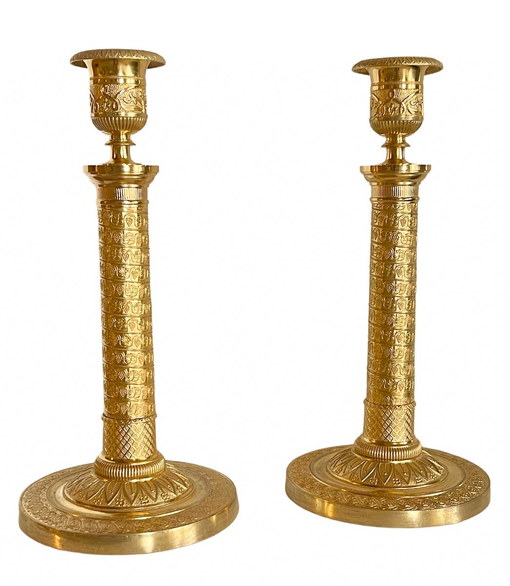 A Pair Of Empire Gilt-bronze Candlesticks. Early 19th Century. -photo-3