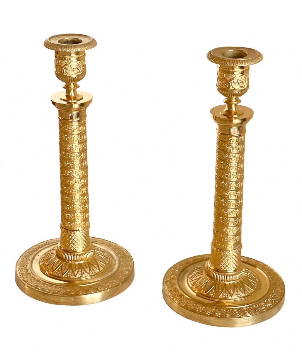 A Pair Of Empire Gilt-bronze Candlesticks. Early 19th Century. -photo-4