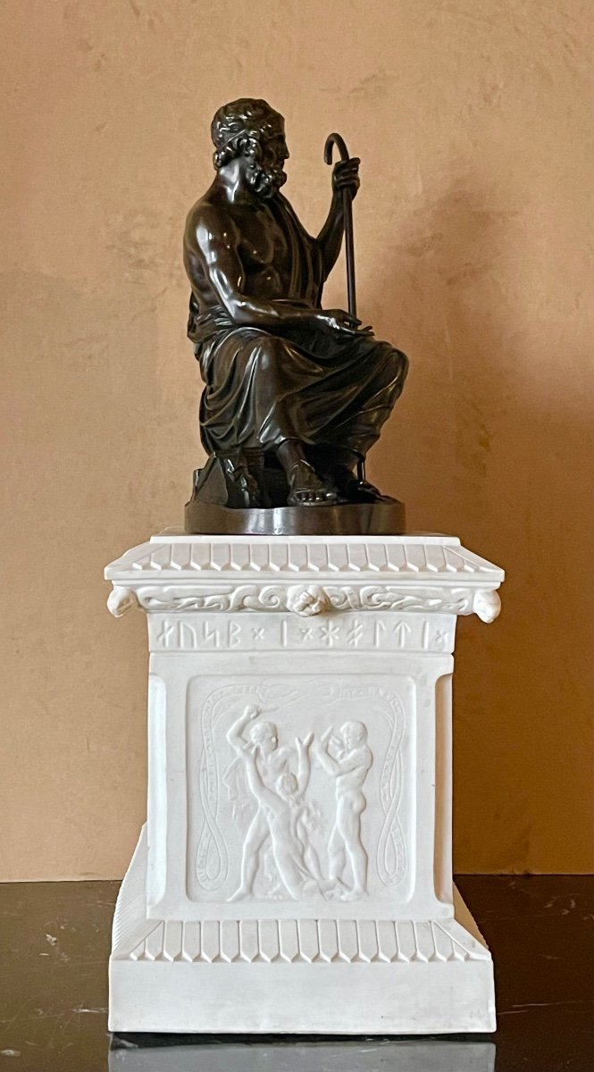 Jacques Antoine Théodore Coinchon (1814-1881).  Épreuve En Bronze Patiné Figurant Homère. -photo-3