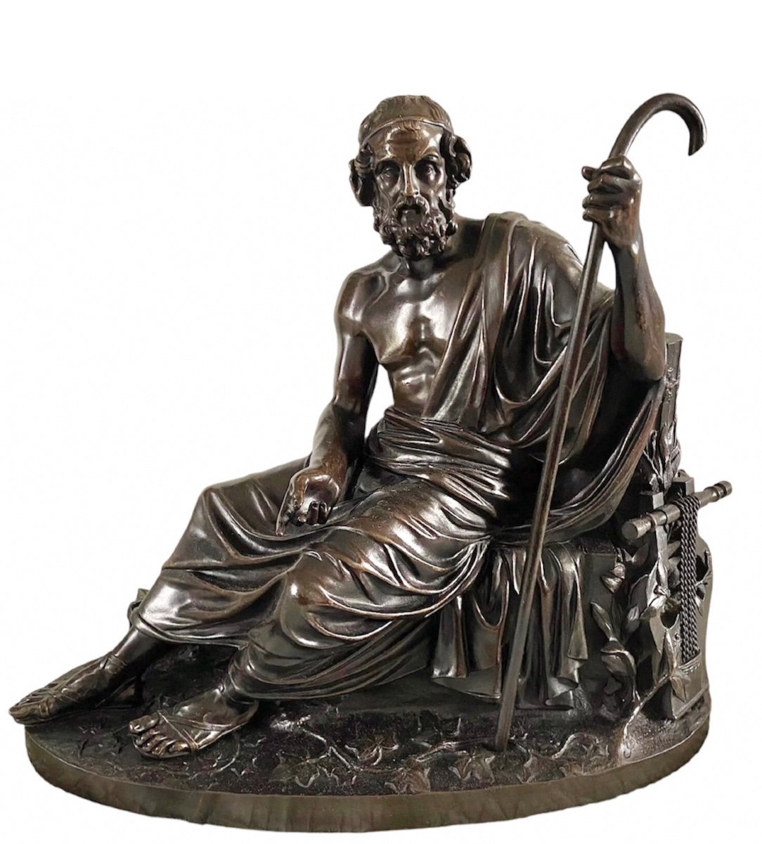 Jacques Antoine Théodore Coinchon (1814-1881).  Épreuve En Bronze Patiné Figurant Homère. -photo-1