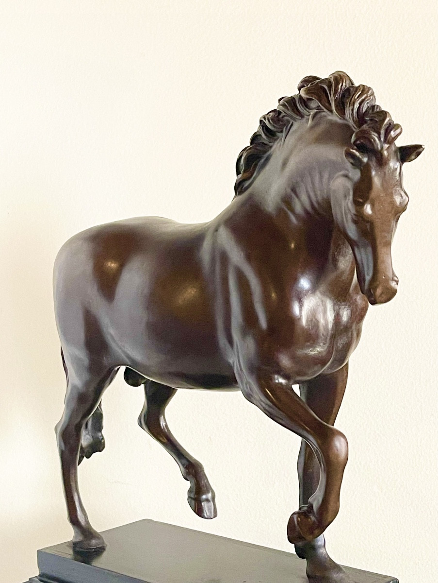 Cheval Au Pas. Modèle En Bronze Patiné D’après Jean de Bologne. Fin XVIIIe/Début XIXe Siècle. -photo-4