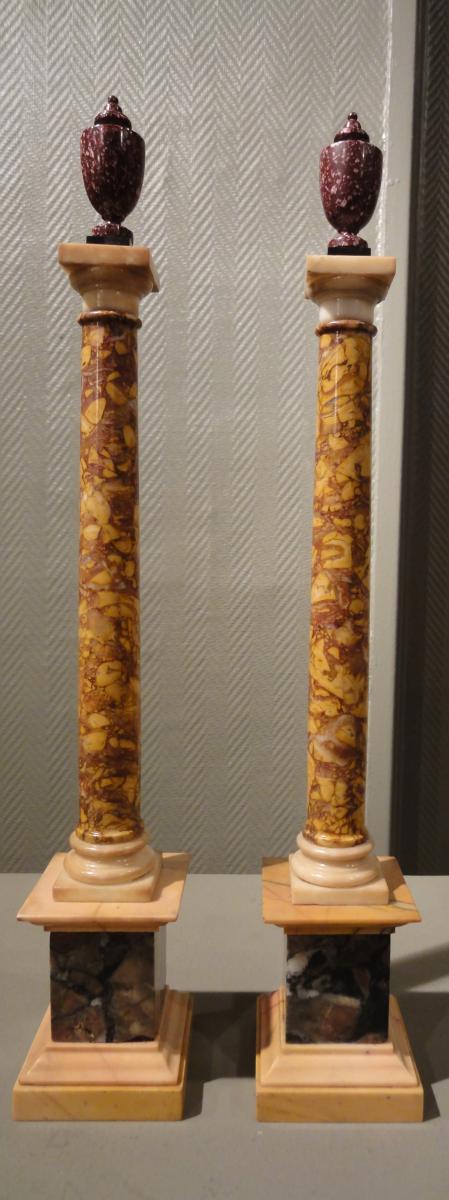 Pair Of Columns Neo-classical Marble And Porphyry Of Egypt