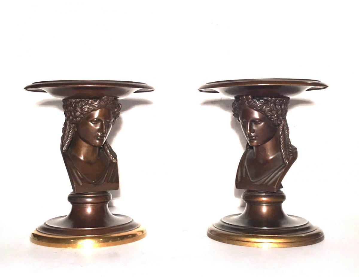 Paire De Coupes Vide-poche En Bronze Patiné Et Doré. F. Barbedienne Fondeur.