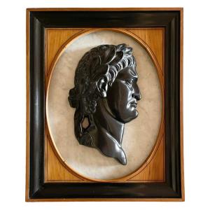  A Large Black Marble Portrait Profile Relief Of Augustus. 19th Century. 