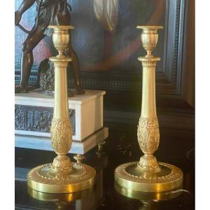 A Pair Of Empire Gilt-bronze Candlesticks. Circa 1810. 