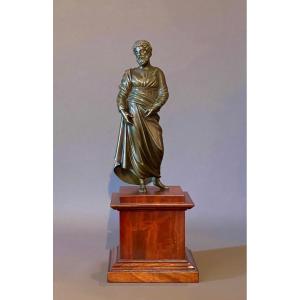 A Patinated Bronze Stautuette Depicting The Philosopher Aristotle. Italy, 19th Century.