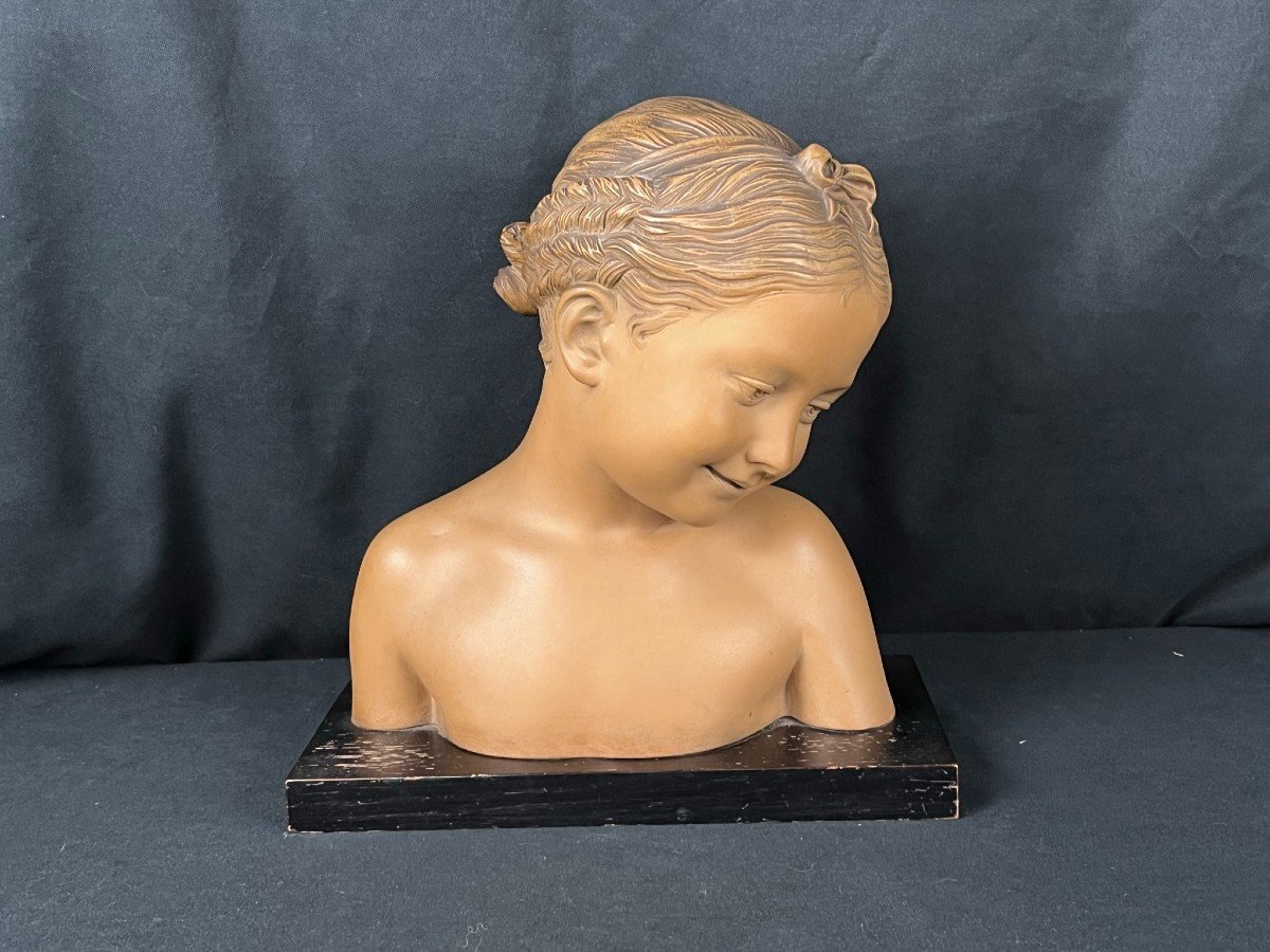 Pigalle (d’après), Buste Jeune Fille Terre Cuite Numérotée Fin XIXème-photo-1