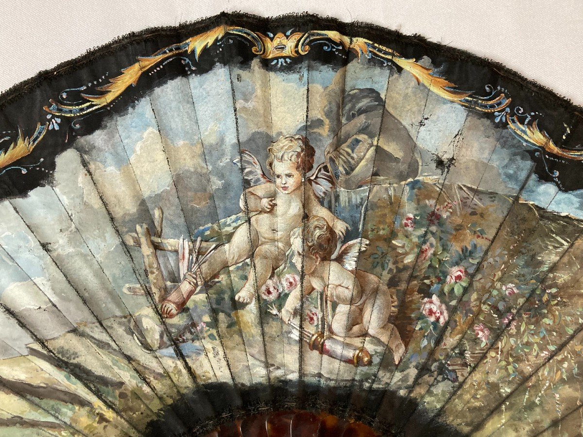 Collectible Object Fan In Painted Silk Caldonazzo Diorama Late 19th Century-photo-8