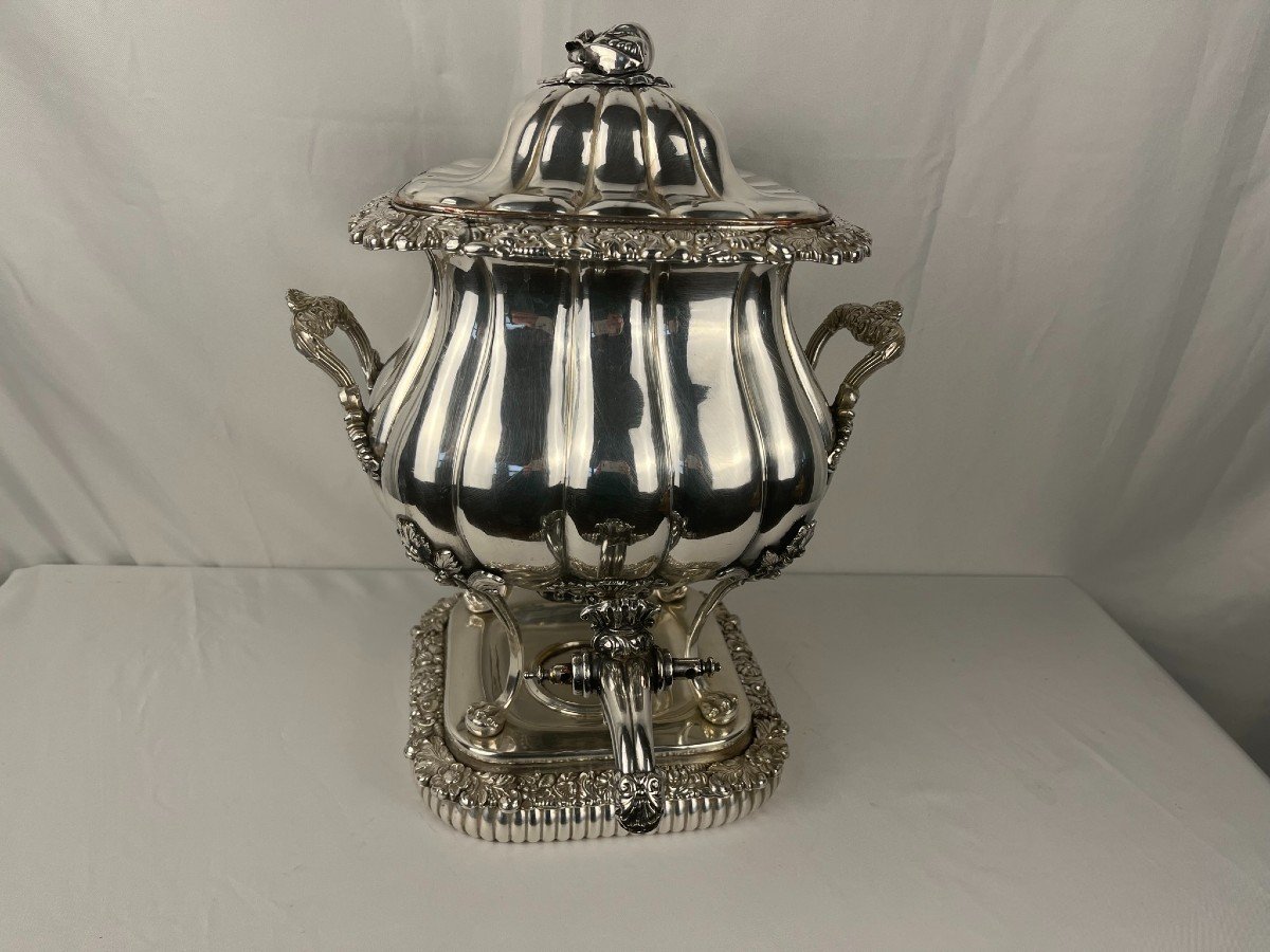 Important Hot Water Fountain Samovar Silver Metal Late 19th Century-photo-1