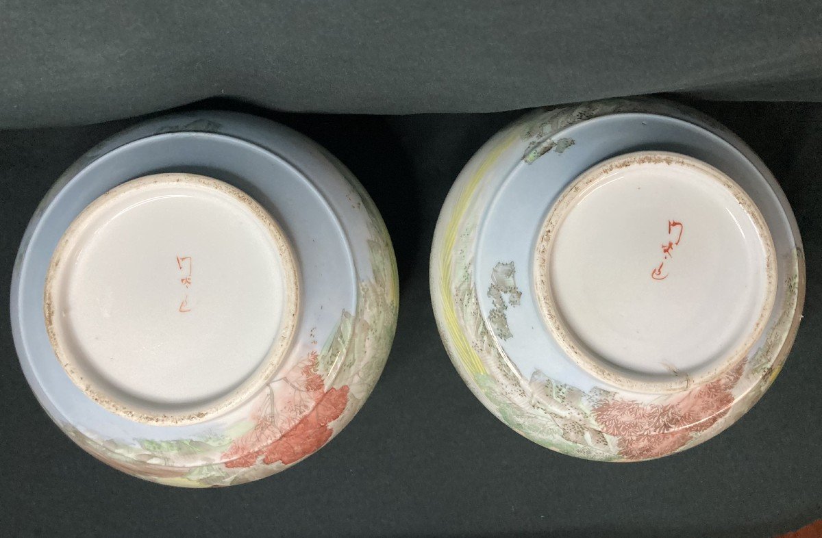 Japan Pair Of Porcelain Ball Vases Cottage Decor Late 19th Century-photo-4