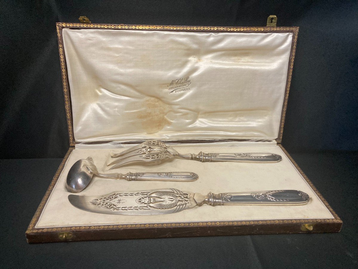 Silverware, Three-piece Fish Service Empire Style Early 20th Century-photo-2