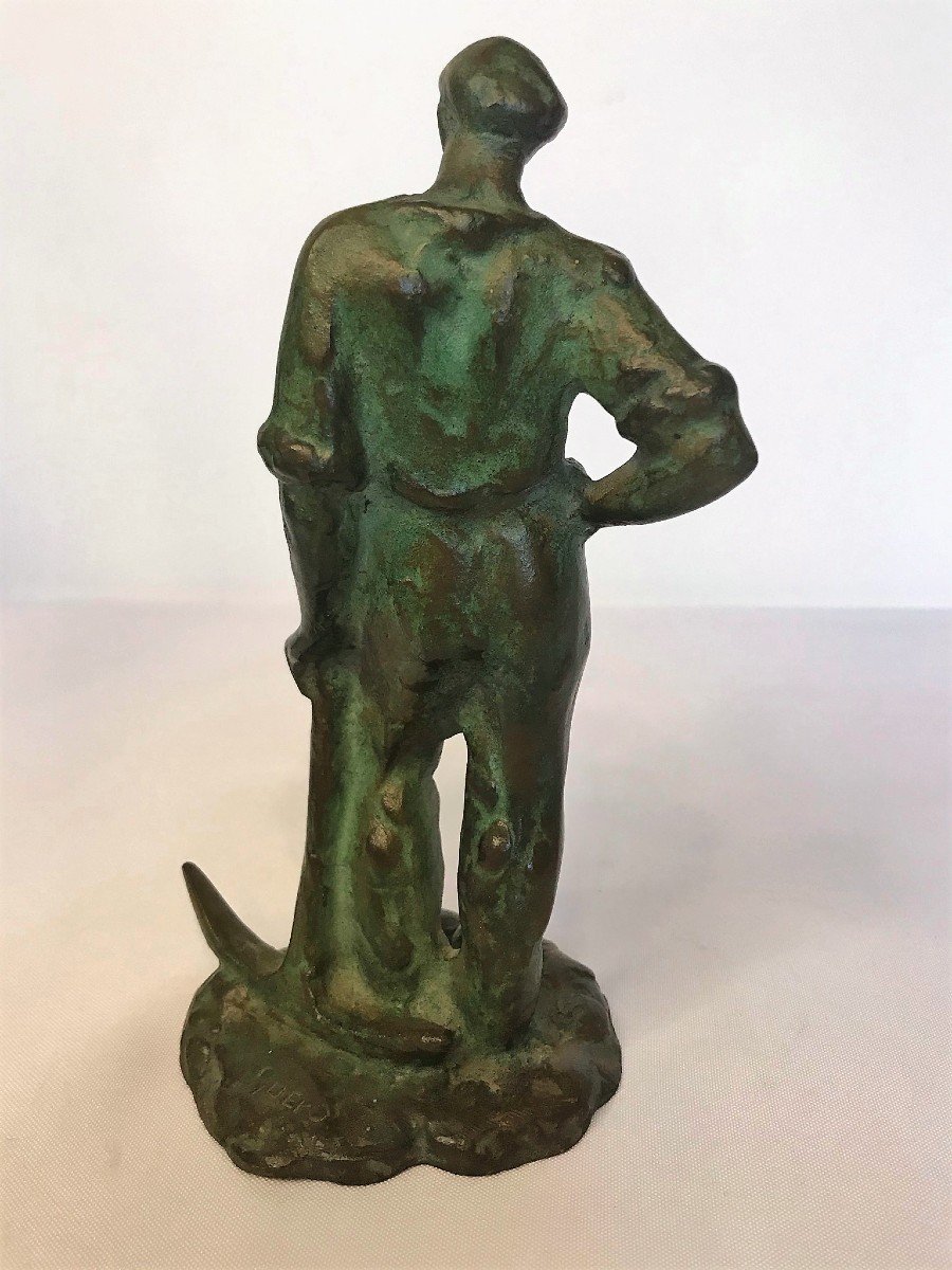 Guero, Bronze Sculpture Man With Pickaxe Signed Circa 1930-photo-3