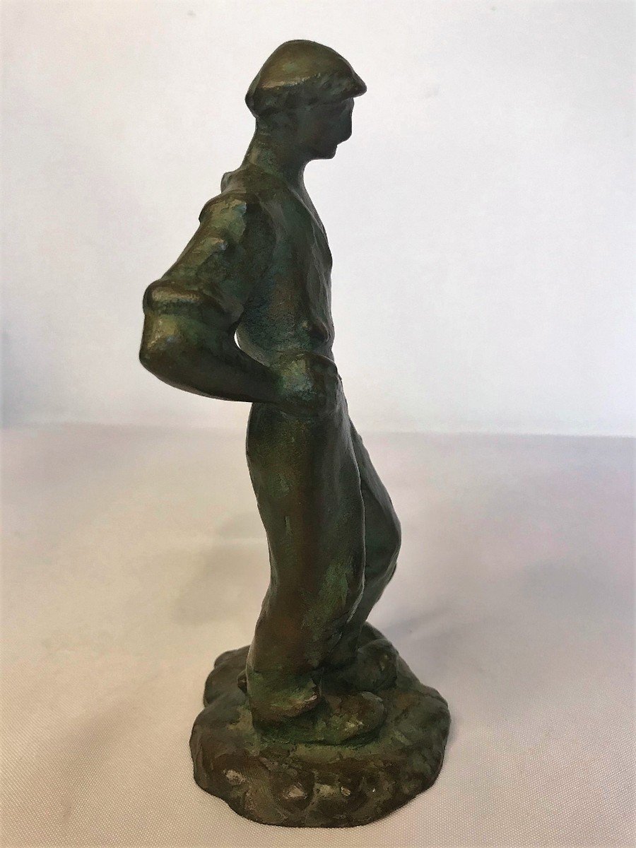 Guero, Bronze Sculpture Man With Pickaxe Signed Circa 1930-photo-2