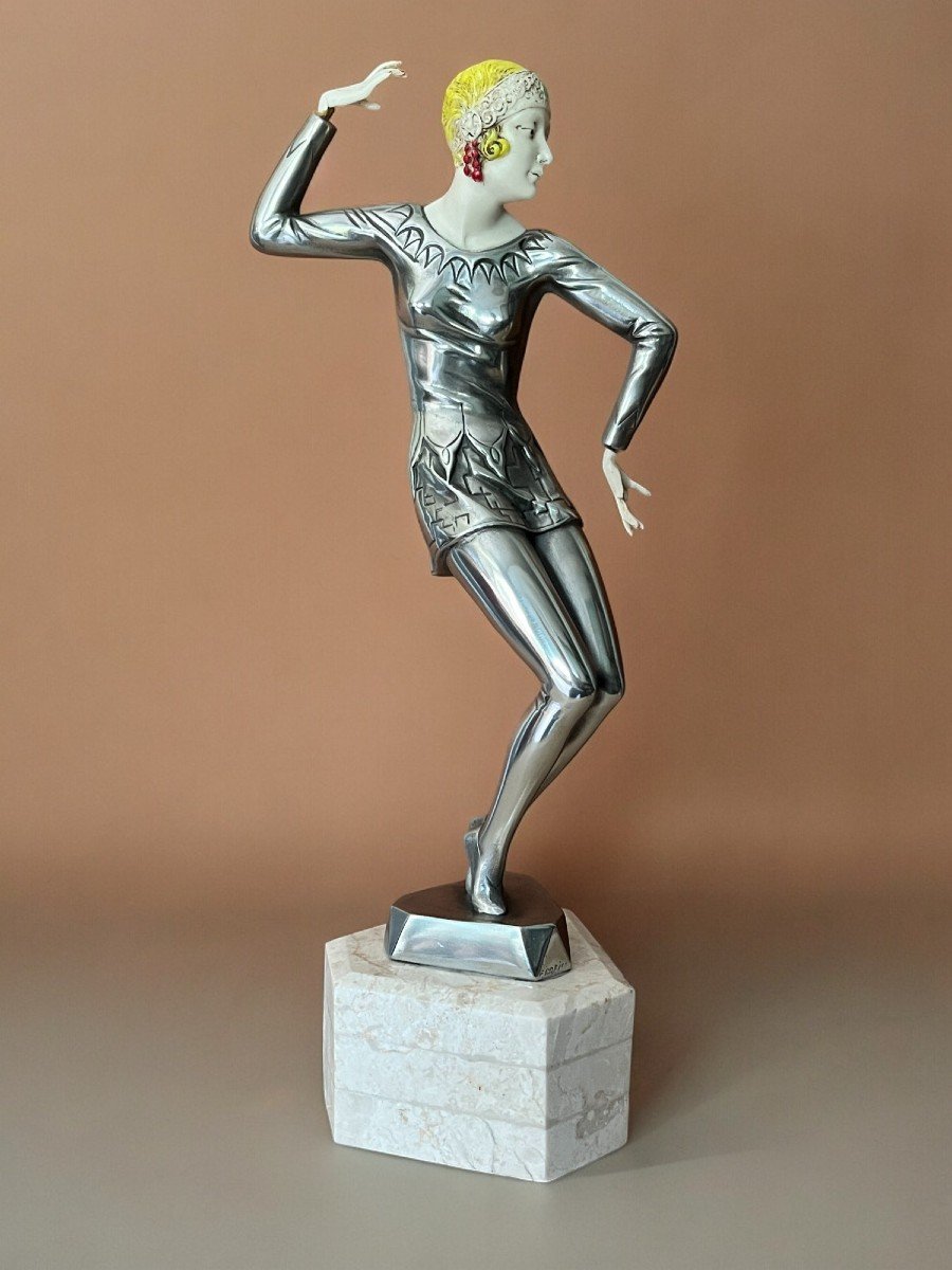 Art Déco, Sculpture Danseuse Charleston Métal Chrome Signée Preiss 1930