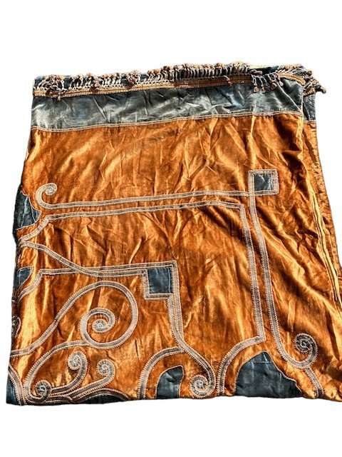 Old Textile, Silk Velvet Bedspread Late 19th Century-photo-4