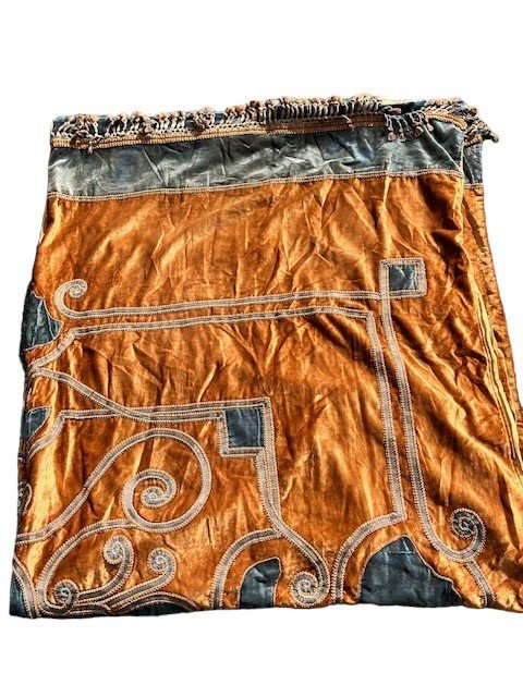 Old Textile, Silk Velvet Bedspread Late 19th Century-photo-3