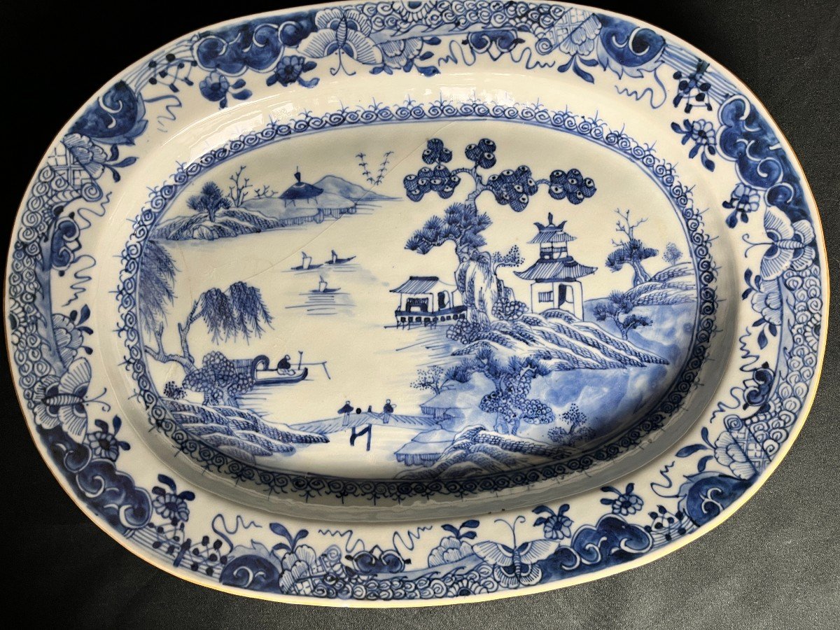 Compagnie Des Indes, 18th Century Blue And White Porcelain Dish-photo-2