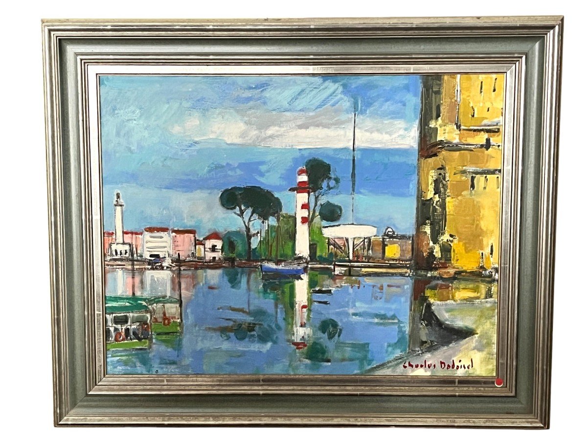 Badoisel Charles, Huile Sur Toile Port De La Rochelle XXème