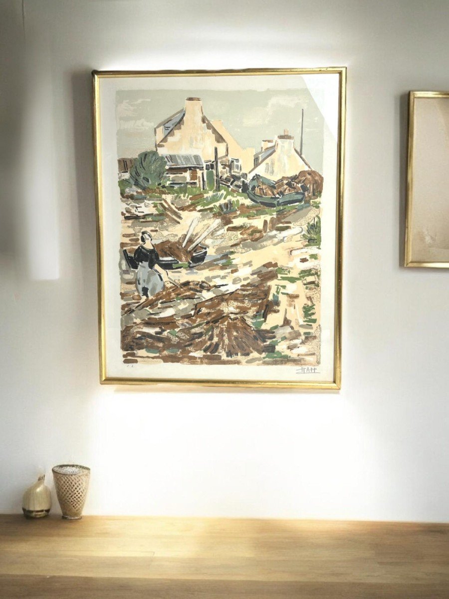 Ginette Rapp, Gouache Sur Canson Bretagne Scène Animée XXème-photo-3