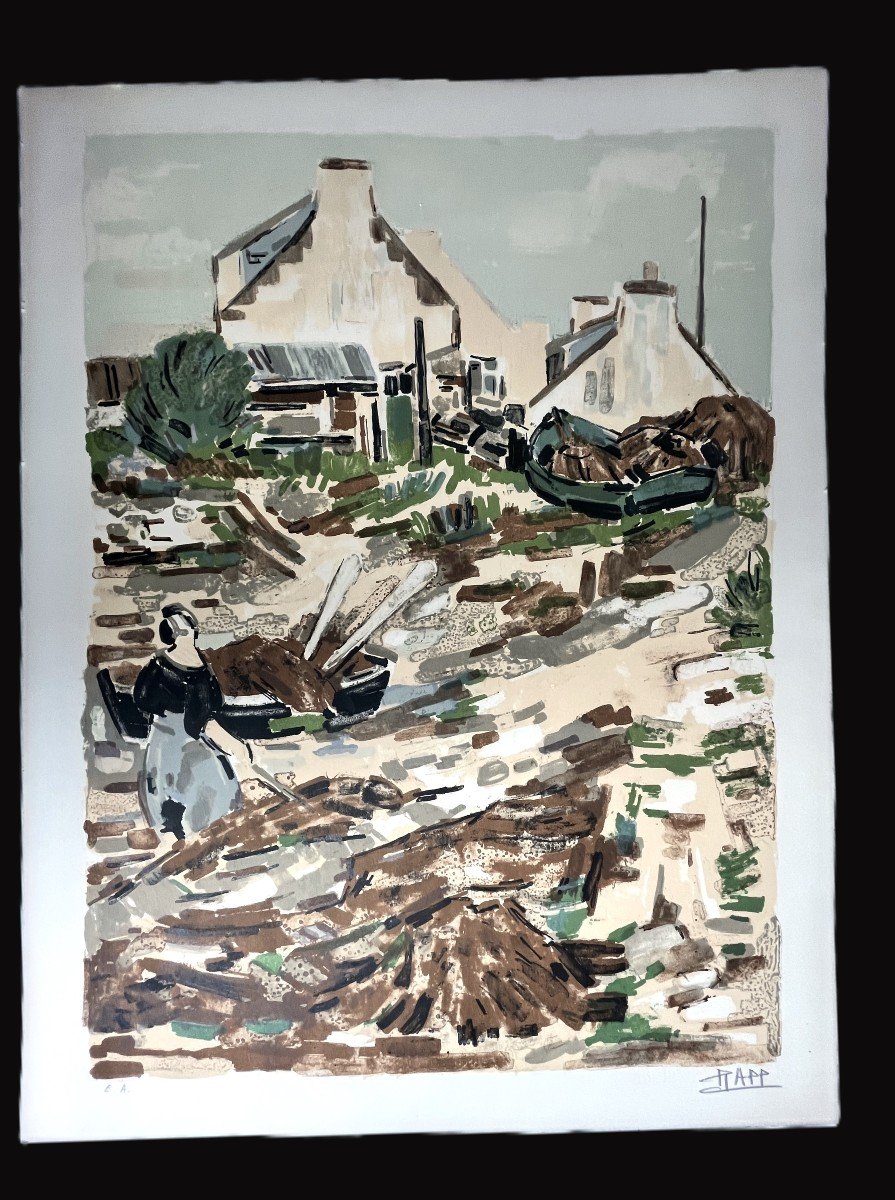 Ginette Rapp, Gouache Sur Canson Bretagne Scène Animée XXème-photo-4