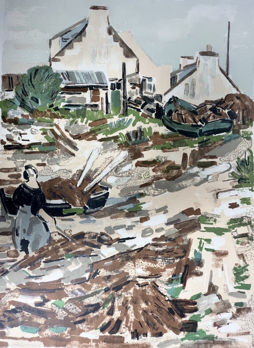 Ginette Rapp, Gouache Sur Canson Bretagne Scène Animée XXème-photo-1