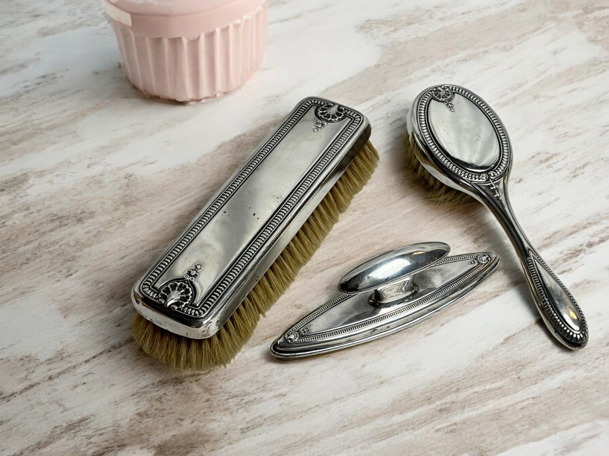 Art Nouveau, Three Piece Silver Toilet Set Circa 1900