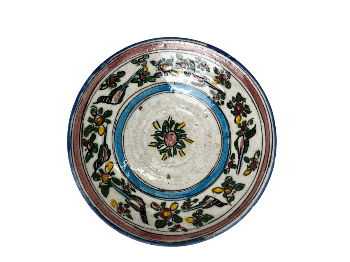 Qadjar, Assiette Céramique Siliceuse Perse Iran XVIIIème -photo-2