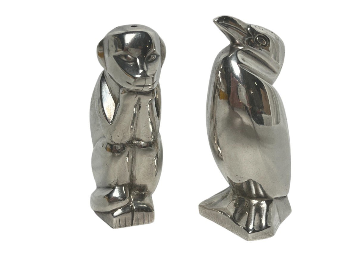 Art Deco, Pair Of Christofle Gallia Salt And Pepper Shakers Circa 1930-photo-4