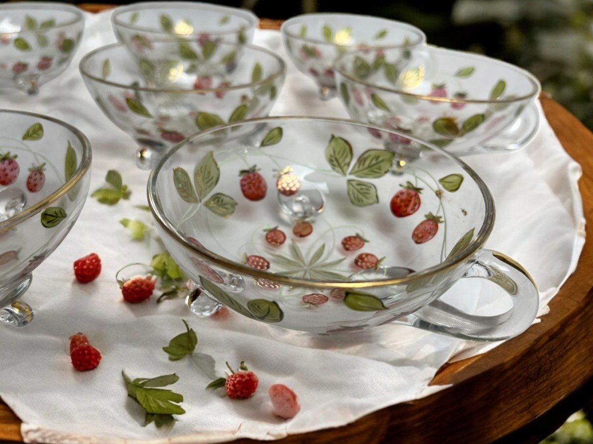 Art Déco, 8 Coupes à Glace En Verre Josephinehütte Vers 1920