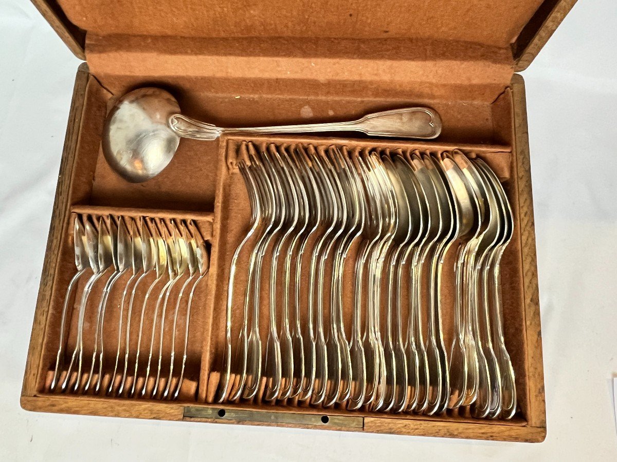 Silverware, 37-piece Silver-plated Metal Cutlery Set, 20th Century-photo-3