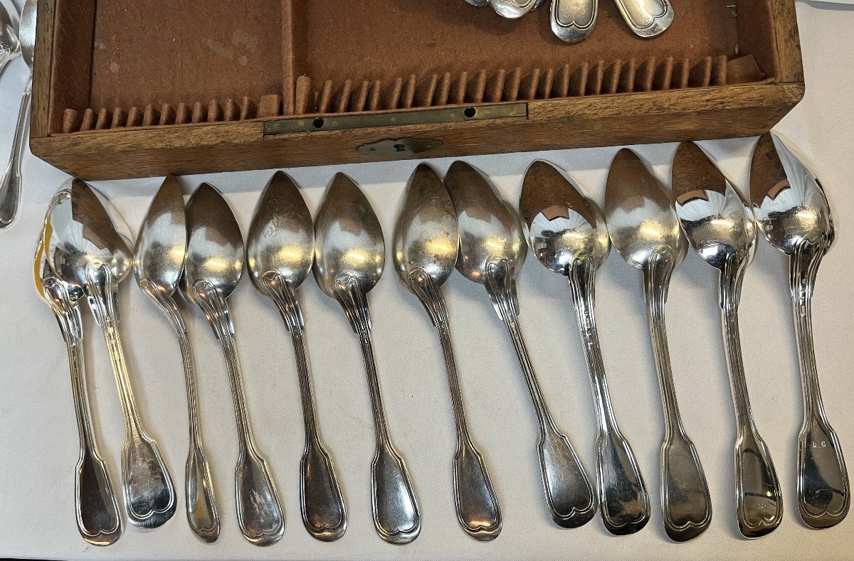 Silverware, 37-piece Silver-plated Metal Cutlery Set, 20th Century-photo-2