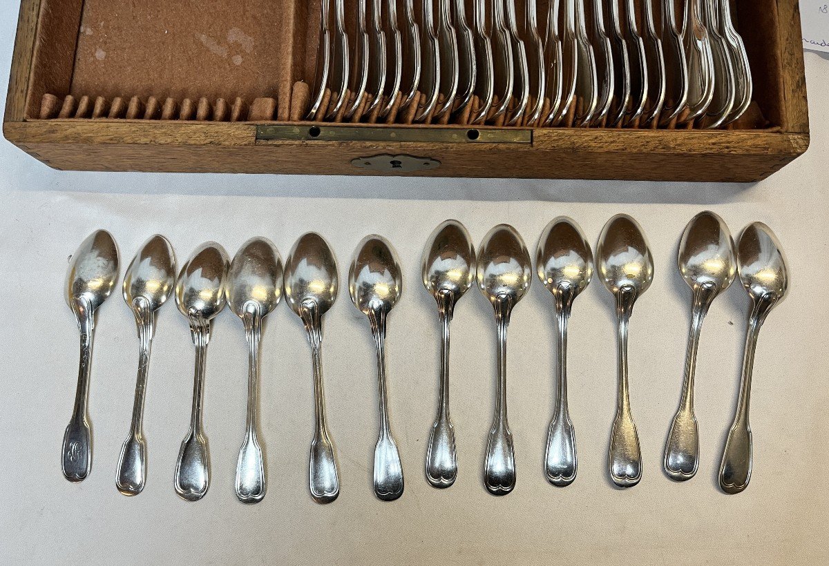 Silverware, 37-piece Silver-plated Metal Cutlery Set, 20th Century-photo-6